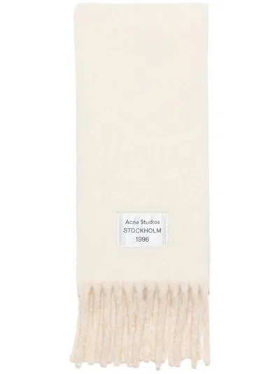 Acne Studios Logo-patch Fringed Scarf In White