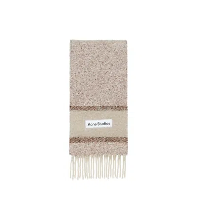 Acne Studios Fringed Logo Scarf In Beige