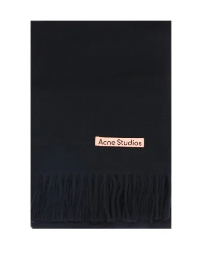 Acne Studios Logo Patch Fringed Scarf In Black