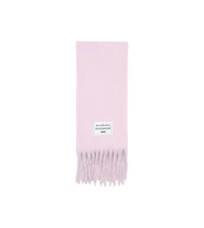 Acne Studios Logo-tag Fringed Scarf In Pink/lilac
