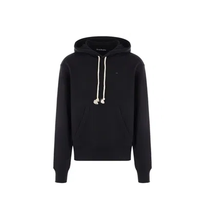 Acne Studios Logo-patch Hooded Sweatshirt In Soft Cotton In Black