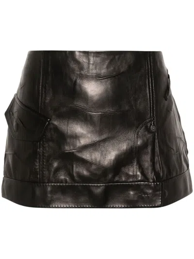Acne Studios Logo-patch Leather Skirt In Schwarz