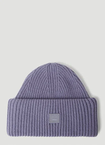Acne Studios Logo Patch Ribbed Beanie In Purple