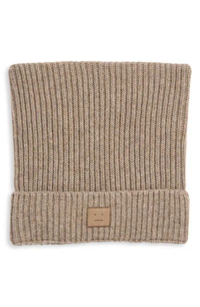 Acne Studios Logo Patch Square Wool & Yak Hair Rib Beanie In Greige Melange