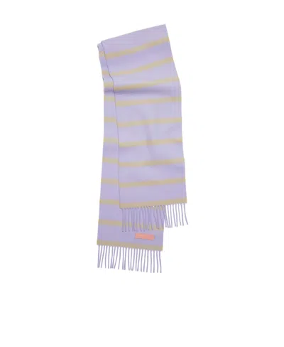 Acne Studios Logo-patch Striped Wool Scarf In Purple