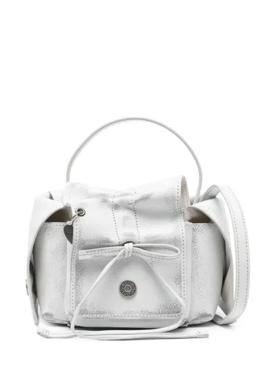 Acne Studios Logo-pendant Leather Mini Bag In Ahx White/grey
