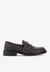 Acne Studios Brushed Nylon Loafers Silver Detail In Brown