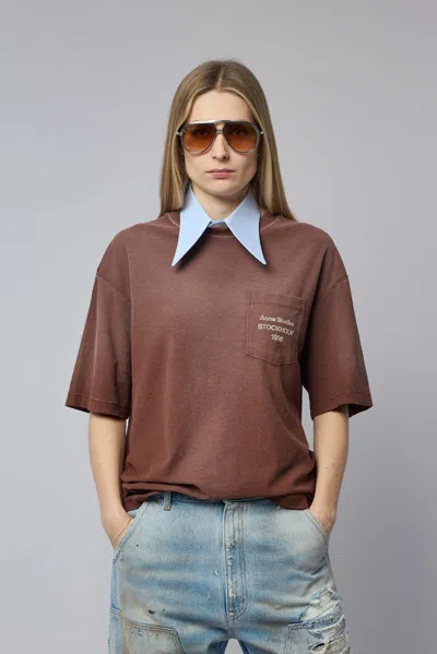 Acne Studios Logo Pocket T-shirt In Brown