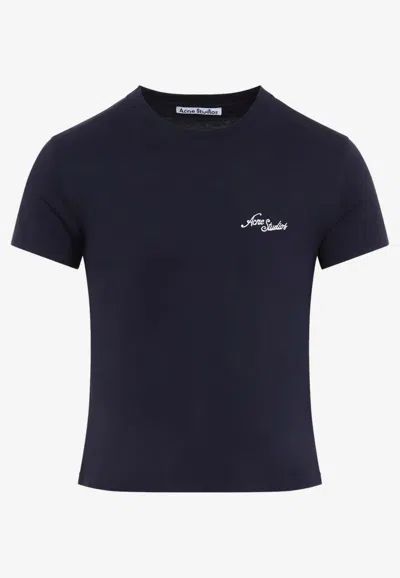 Acne Studios Logo Print Crewneck T-shirt In Blue