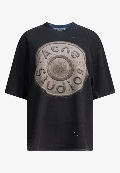 Acne Studios Logo Print Distressed T-shirt In Multi