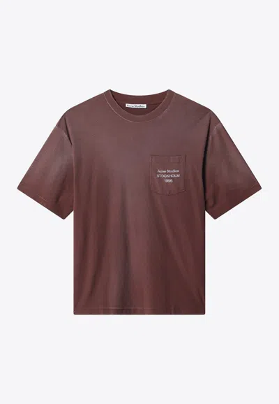 Acne Studios Logo Print Faded T-shirt In Brown