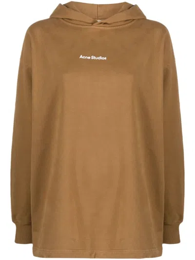 Acne Studios Logo-print Hoodie In Dgy Mud Beige