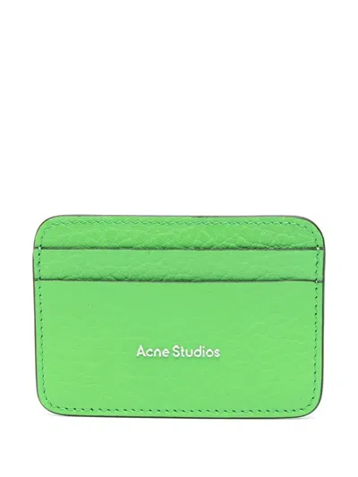 Acne Studios Embossed Signature Grained Leather Card Case In Green