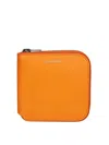 Acne Studios Logo Print Leather Zip Around Wallet In Orange
