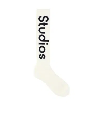 Acne Studios Logo-print Ribbed Socks In White