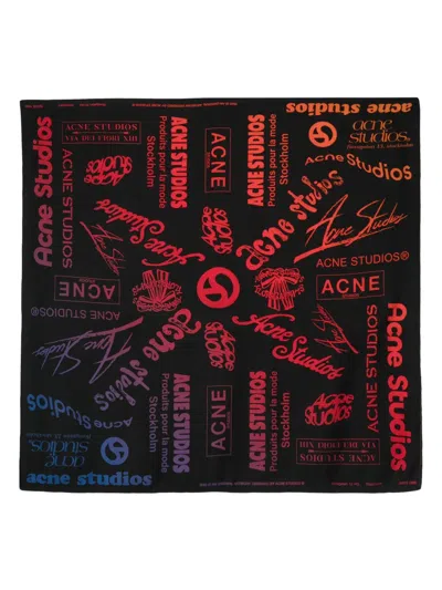 Acne Studios Logo-print Silk Scarf In Black