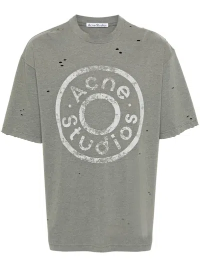 Acne Studios Exford Button Logo T-shirt In Moss Green
