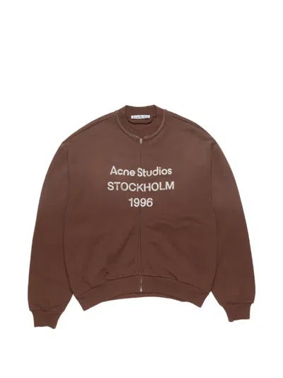 Acne Studios Logo-print Zip Cardigan In Brown