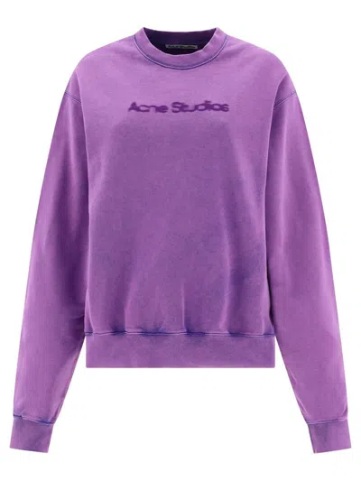 Acne Studios Logo Printed Crewneck Sweatshirt In Purple