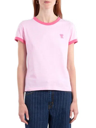 Acne Studios Logo Printed Crewneck T-shirt In Bubble Pink