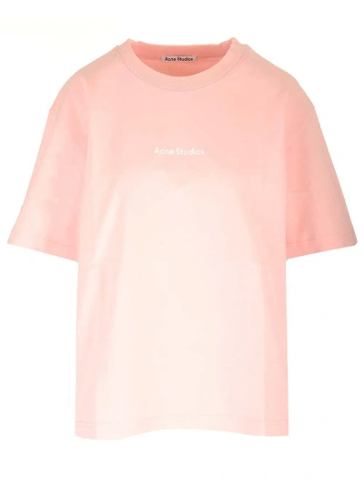 Acne Studios Logo Printed Crewneck T-shirt In Pale Pink