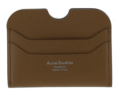 Acne Studios Logo Printed Cut-out Detailed Cardholder In Camel Brown