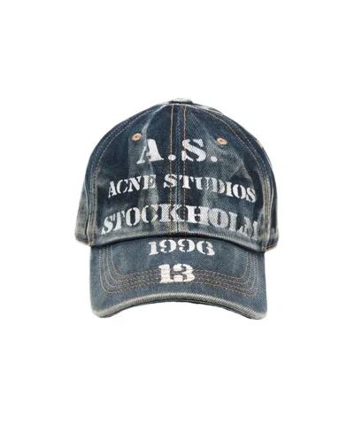 Acne Studios Logo Printed Hat In Gray