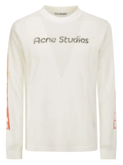 Acne Studios Logo Printed Long Sleeved T-shirt In Optic White