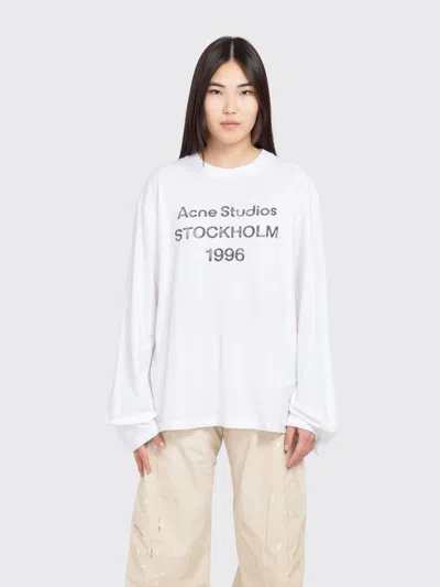 Acne Studios Logo Printed Long-sleeved T-shirt In White