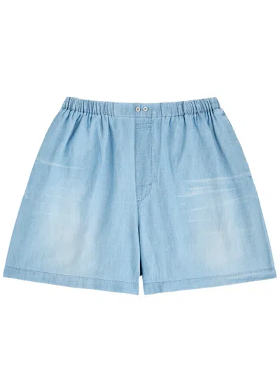 Acne Studios Logo-printed Washed Cotton-blend Shorts In Blue