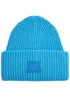 Acne Studios Logo Patch Ribbed Beanie In Turquoise