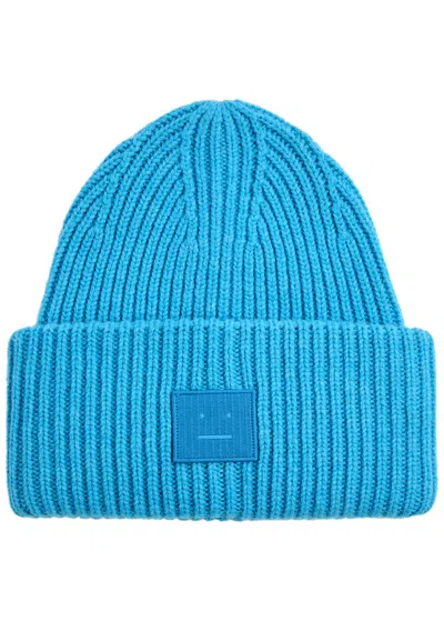 Acne Studios Logo Patch Ribbed Beanie In Turkese