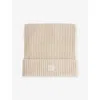 Acne Studios Womens Oatmeal Melange Logo Ribbed Wool Knit Beanie In Neutral