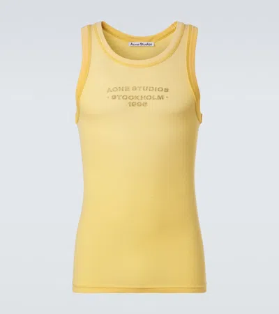 Acne Studios Logo Ribbed-knit Tank Top In Yellow