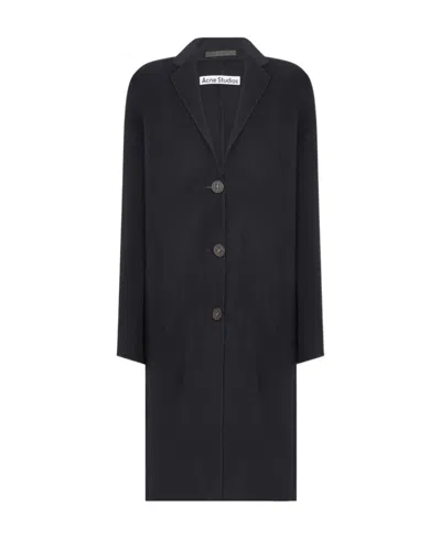 Acne Studios Logo Single-breasted Coat In Blue