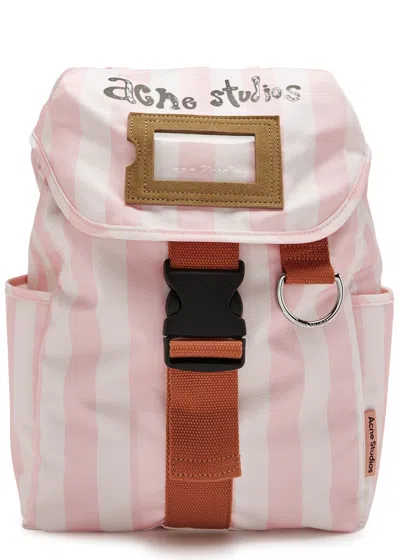 Acne Studios Logo Striped Canvas Backpack In Light Pink