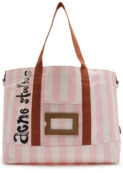 Acne Studios Logo Striped Canvas Tote In Light Pink