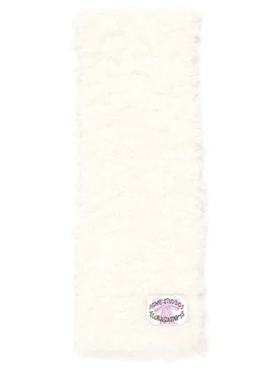 Acne Studios Logo-tag Faux-fur Scarf In White