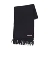 Acne Studios Logo-tag Frayed-edge Scarf In Black