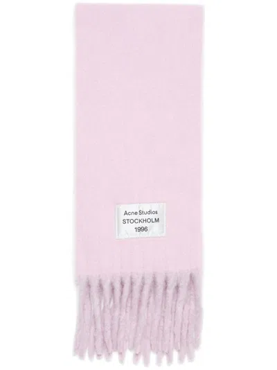 Acne Studios Logo Patch Fringed Scarf In Pink