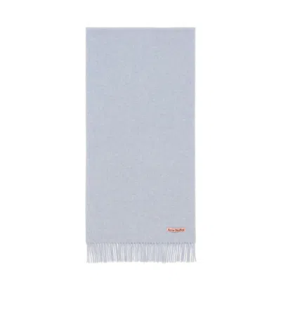 Acne Studios Logo-tag Fringed Wool Scarf In Blue