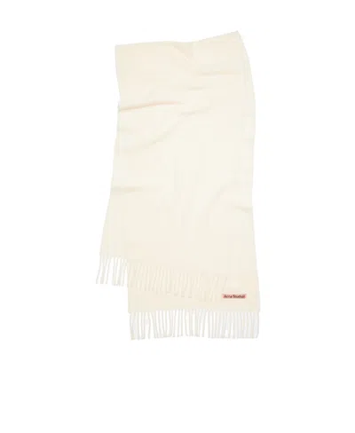 Acne Studios Logo-tag Fringed Wool Scarf In White