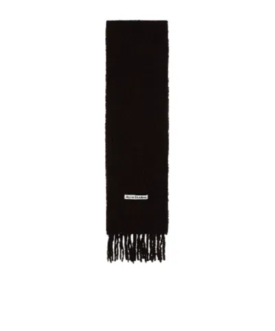 Acne Studios Logo Tassel Knitted Scarf In Black