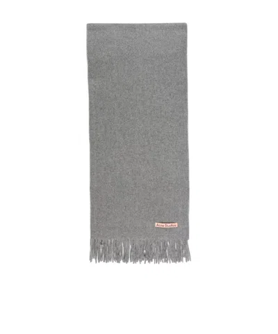 Acne Studios Logo Tassel Scarf In Grey Melange
