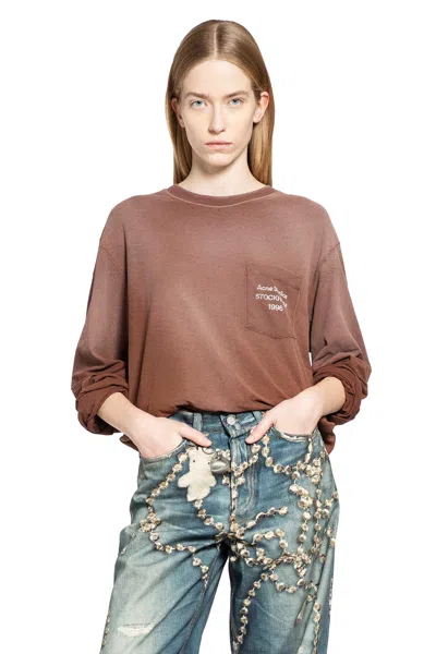 Acne Studios Logo Tee In Brown