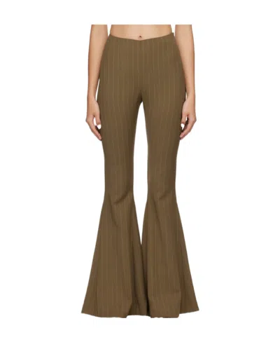 Acne Studios Khaki Flared Stripe Trousers In Khaki Green