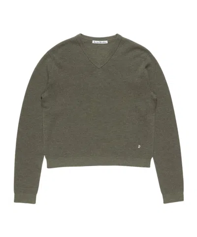 Acne Studios Logo V-neck Knitted Sweater In Green