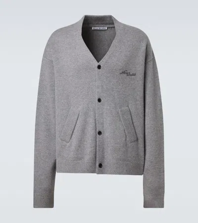 Acne Studios Logo Wool And Yak Cardigan In Gray