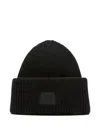 Acne Studios Casual Ribbed Knit Hat With Face Patch In Brown