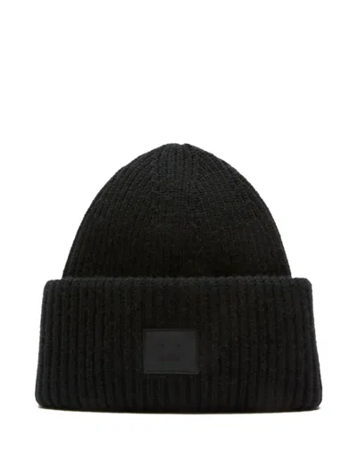 Acne Studios Logo Wool Beanie In Black